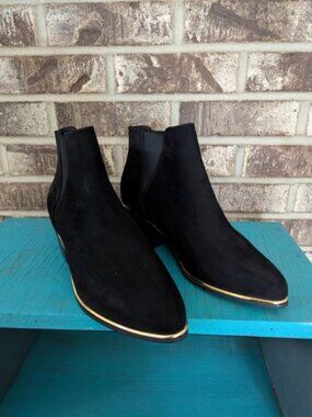 ASOS Women's Black Faux Suede Booties with Gold Trim Size 5